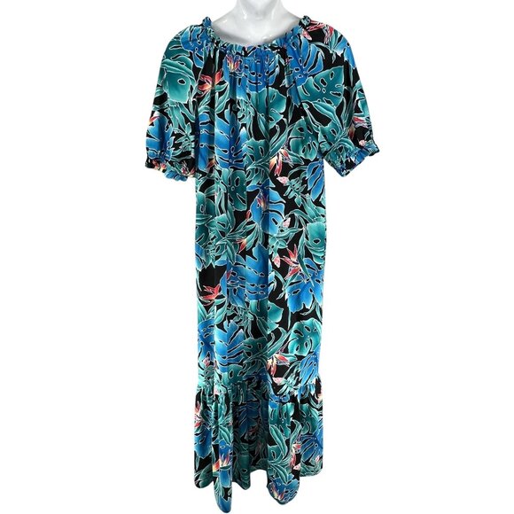80s Hilo Hattie Womens 3X Hawaiian Maxi Dress Tropical Ruffle Hem Luau Vacation - Picture 2 of 16